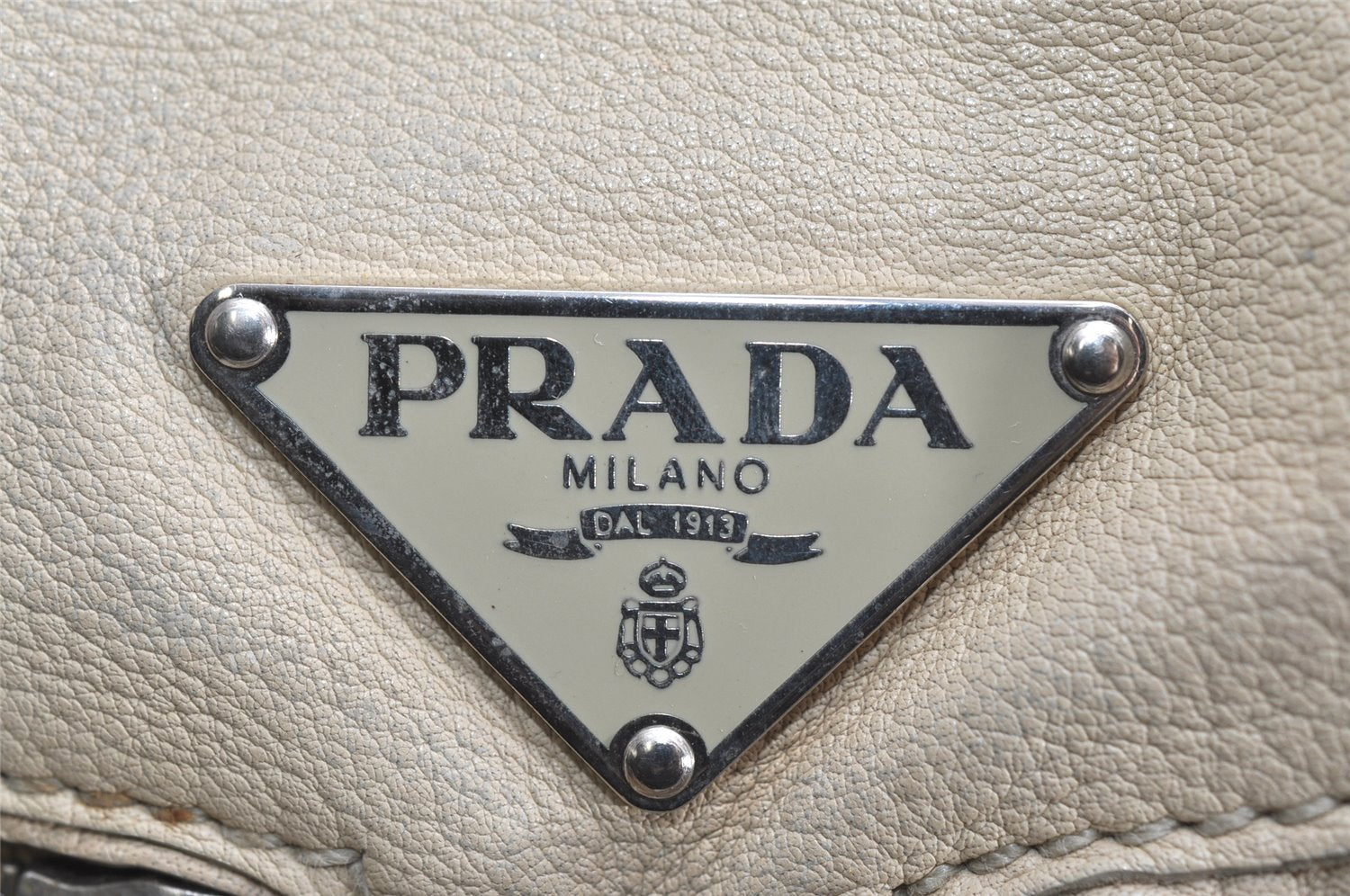 Authentic PRADA Vintage Leather Shoulder Hand Bag Cream White 1824K