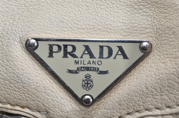 Authentic PRADA Vintage Leather Shoulder Hand Bag Cream White 1824K