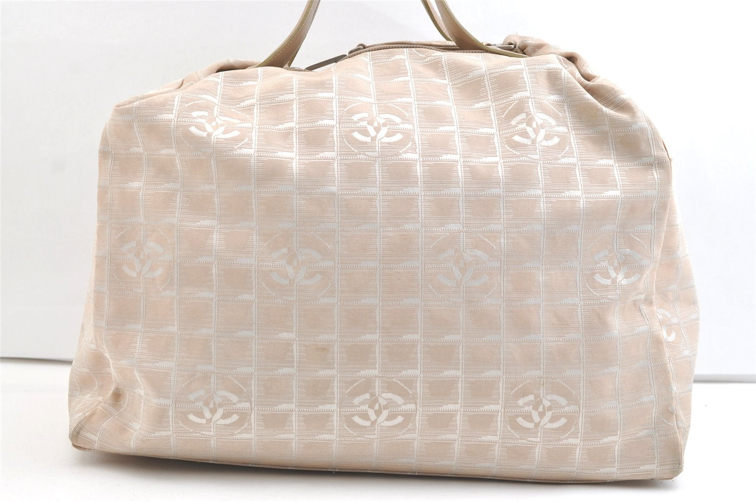 Authentic CHANEL New Travel Line 2Way Boston Bag Nylon Leather Beige 1825K