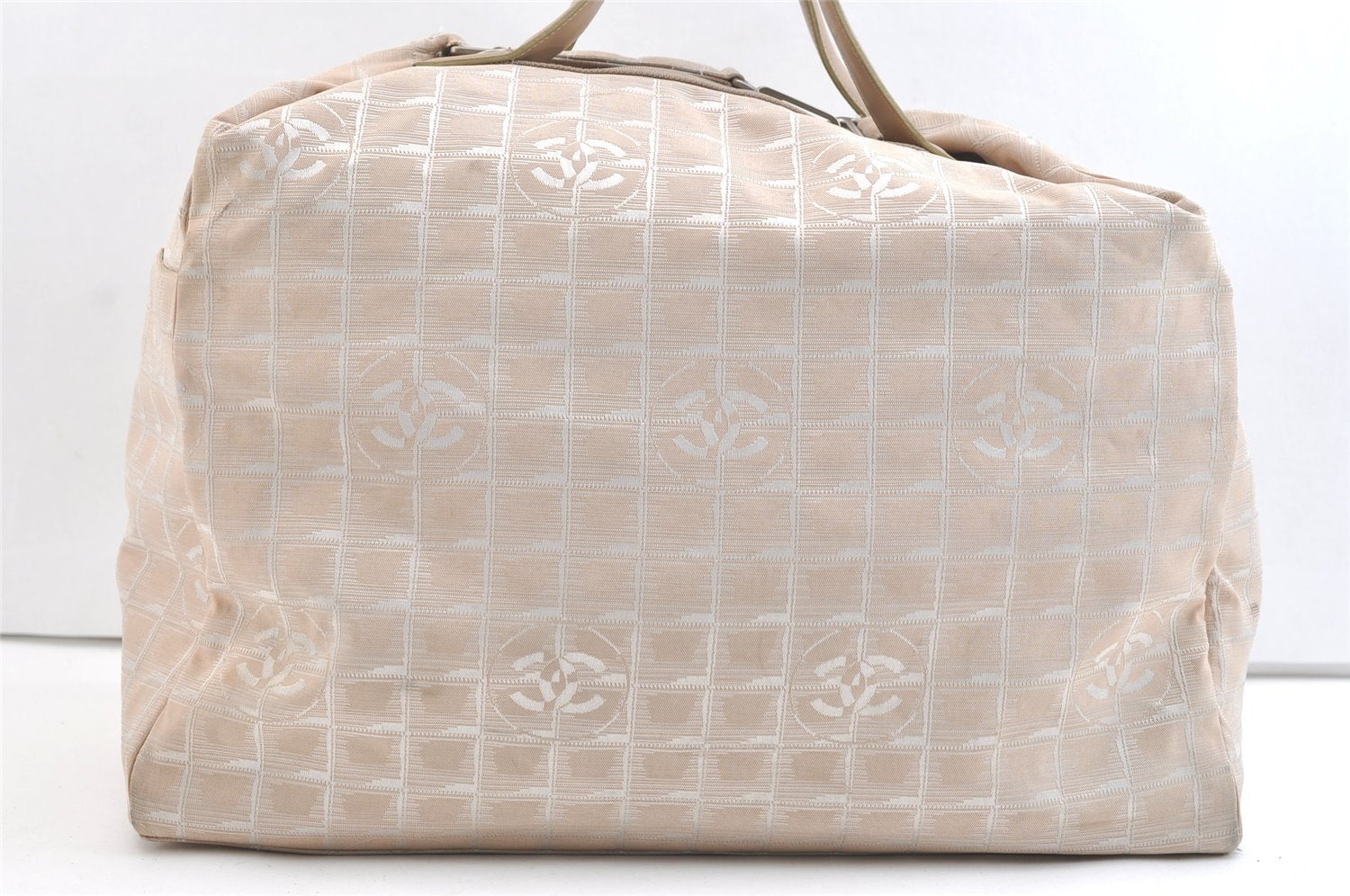 Authentic CHANEL New Travel Line 2Way Boston Bag Nylon Leather Beige 1825K