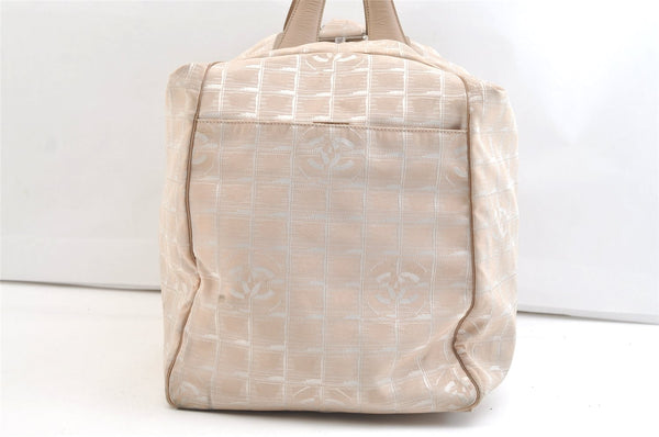 Authentic CHANEL New Travel Line 2Way Boston Bag Nylon Leather Beige 1825K