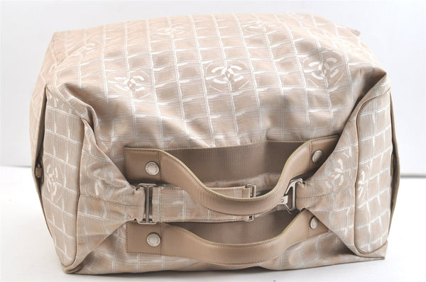 Authentic CHANEL New Travel Line 2Way Boston Bag Nylon Leather Beige 1825K