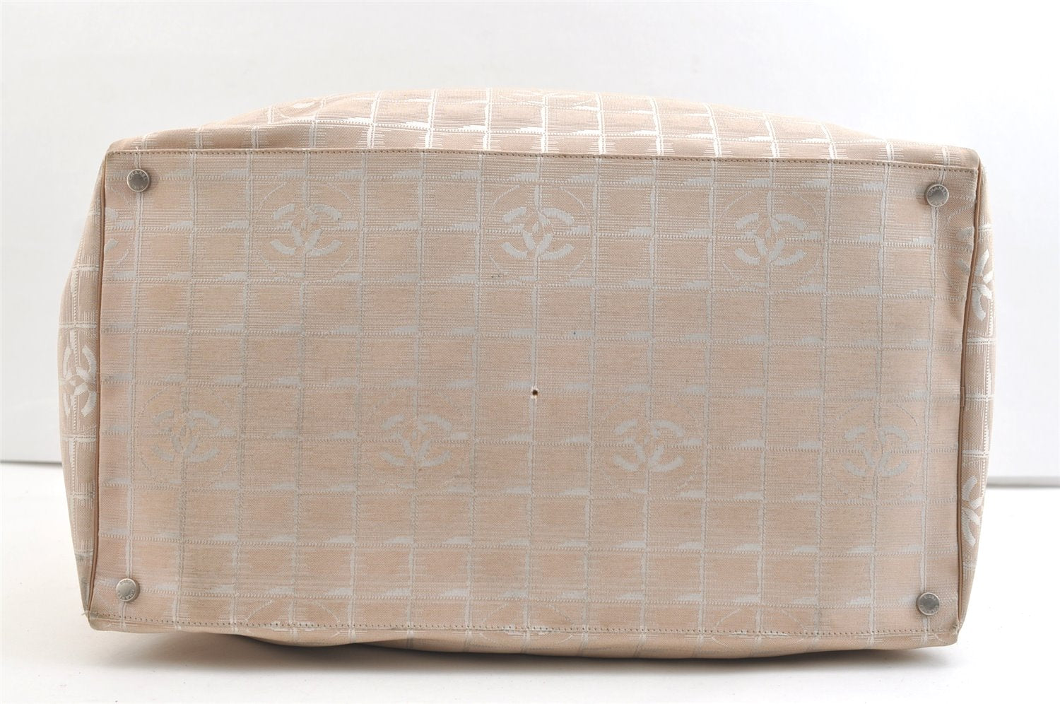 Authentic CHANEL New Travel Line 2Way Boston Bag Nylon Leather Beige 1825K