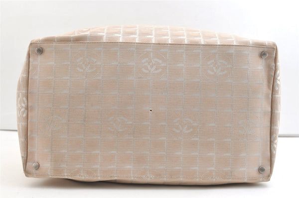 Authentic CHANEL New Travel Line 2Way Boston Bag Nylon Leather Beige 1825K