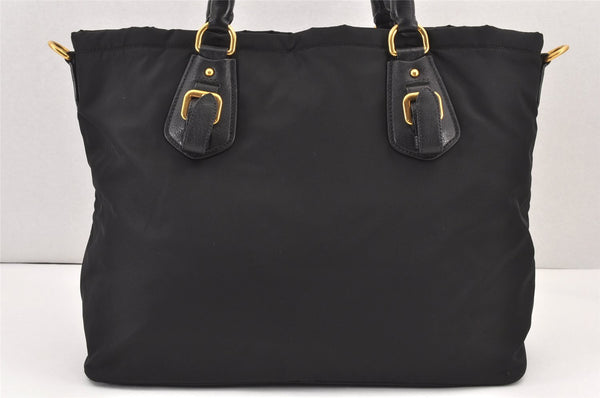 Authentic PRADA + VITELLO Nylon Leather 2Way Tote Bag BN1826 Black 1826K