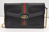 Authentic GUCCI Web Sherry Line Chain Shoulder Cross Bag Leather Black 1827J