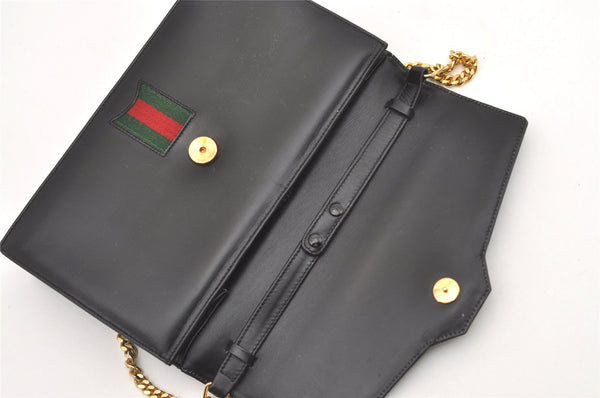 Authentic GUCCI Web Sherry Line Chain Shoulder Cross Bag Leather Black 1827J