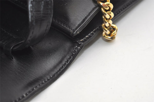 Authentic GUCCI Web Sherry Line Chain Shoulder Cross Bag Leather Black 1827J