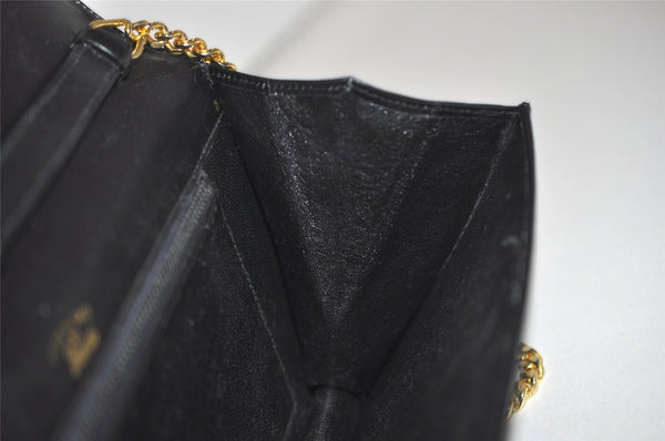 Authentic GUCCI Web Sherry Line Chain Shoulder Cross Bag Leather Black 1827J