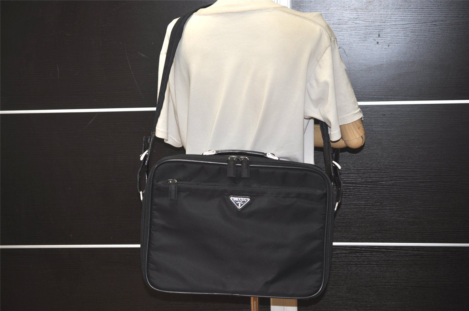 Authentic PRADA Nylon Leather 2Way Shoulder Business Bag Black 1830K