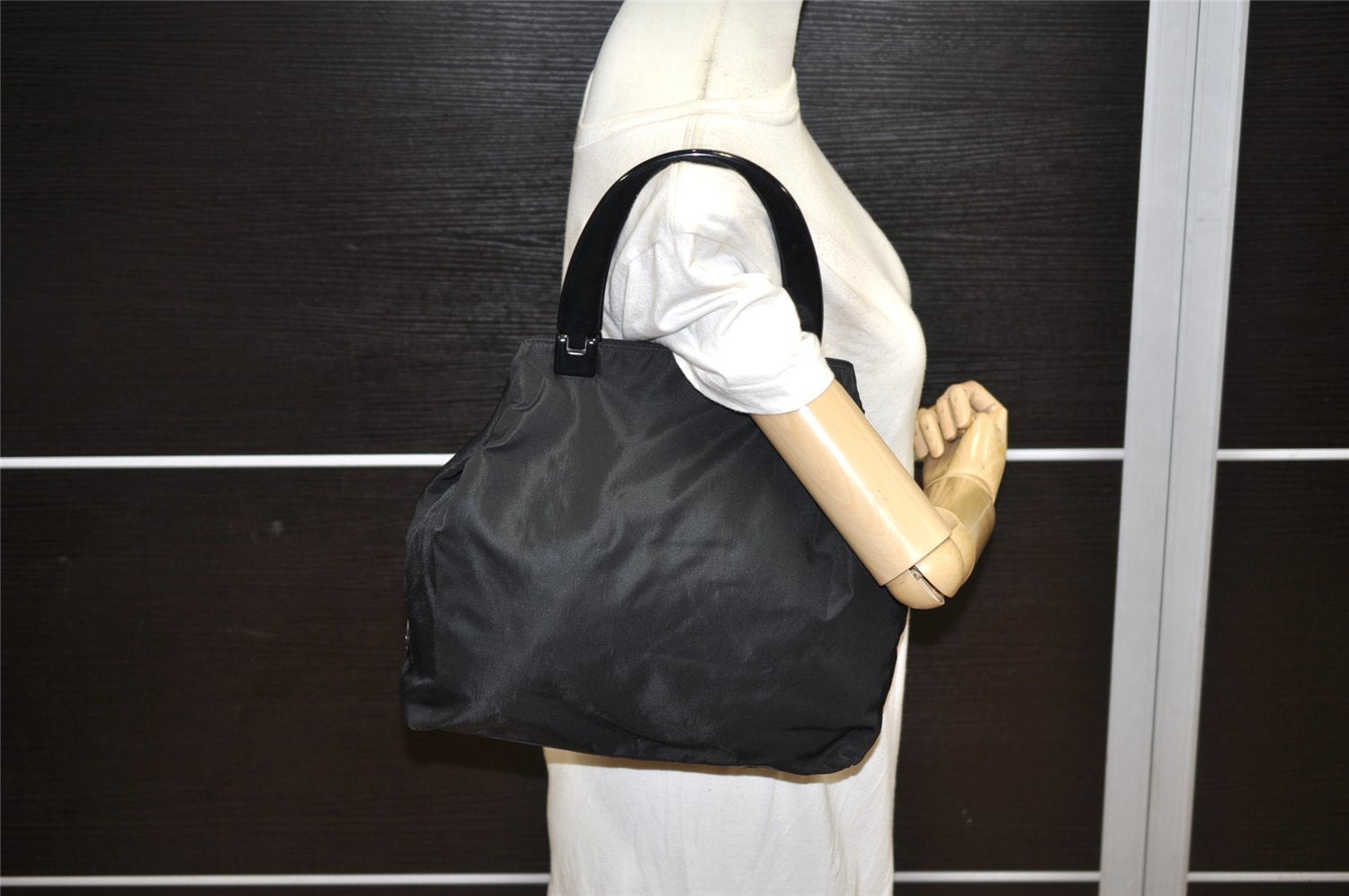 Authentic PRADA Vintage Nylon Tote Hand Bag Black 1831K