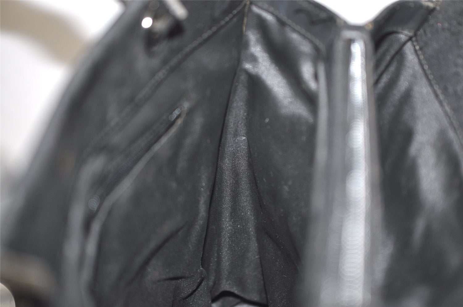 Authentic GUCCI Vintage Bamboo Hand Bag GG Nylon Leather 0021010 Black 1833I