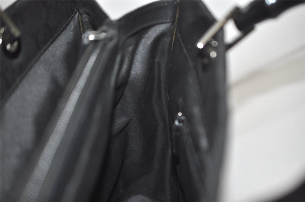 Authentic GUCCI Vintage Bamboo Hand Bag GG Nylon Leather 0021010 Black 1833I