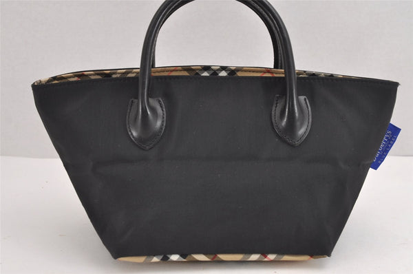 Authentic BURBERRY BLUE LABEL Check Hand Tote Bag Nylon Leather Black 1833J