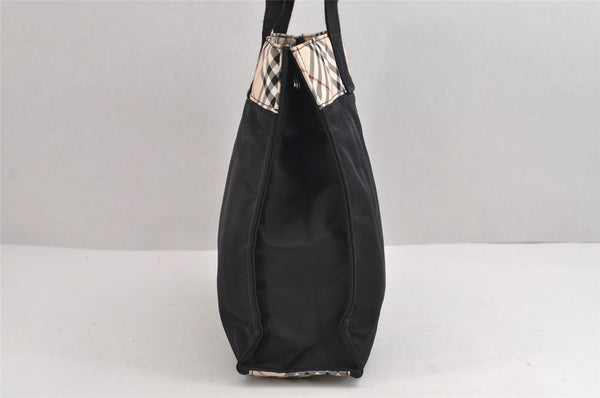Authentic BURBERRY Vintage Nova Check Nylon Tote Hand Bag Black 1834J