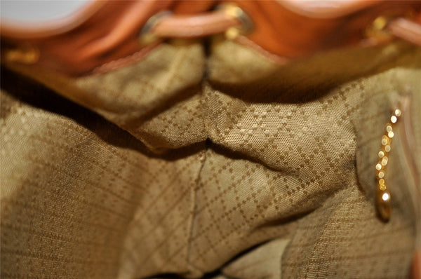 Authentic GUCCI Vintage Bamboo Drawstring Backpack Leather Brown 1836I