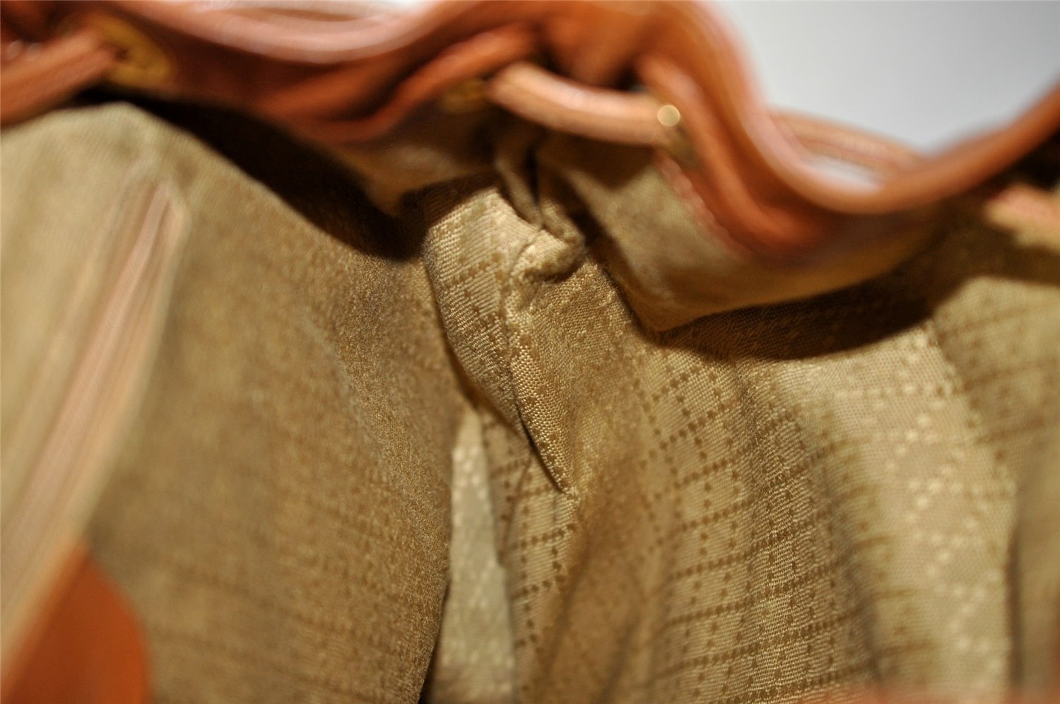 Authentic GUCCI Vintage Bamboo Drawstring Backpack Leather Brown 1836I