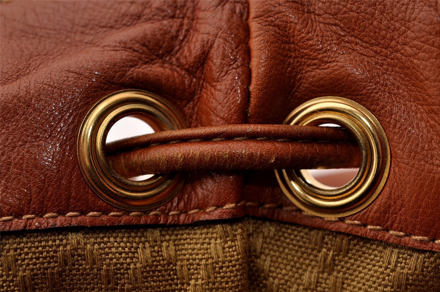 Authentic GUCCI Vintage Bamboo Drawstring Backpack Leather Brown 1836I