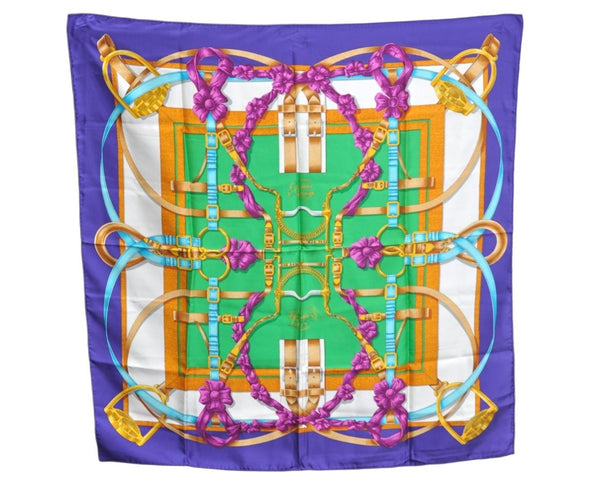 Authentic HERMES Carre 90 Scarf "Crano Manege" Silk Purple 1836J