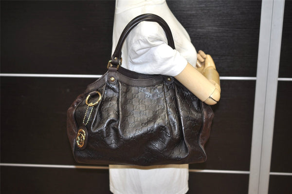 Authentic GUCCI Guccissima Sukey Shoulder Tote Bag GG Leather 211944 Brown 1837K