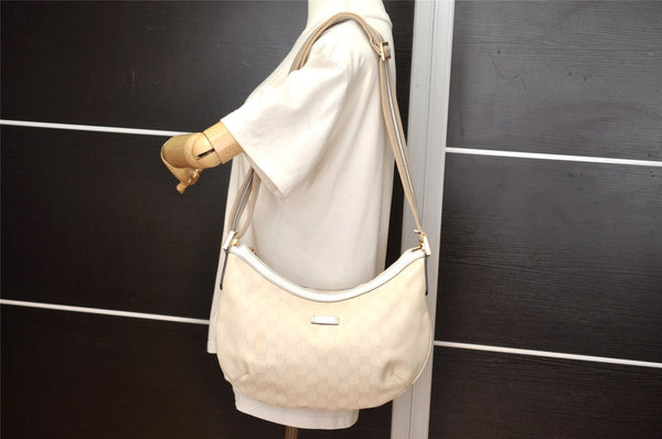 Authentic GUCCI Shoulder Cross Body Bag GG Canvas Leather 181092 White 1838I