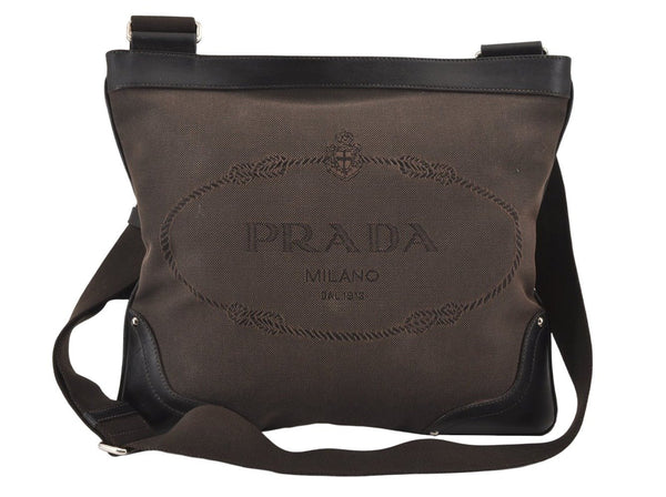 Authentic PRADA Vintage Canvas Leather Shoulder Cross Body Bag Purse Brown 1838K