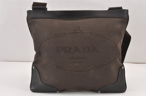 Authentic PRADA Vintage Canvas Leather Shoulder Cross Body Bag Purse Brown 1838K