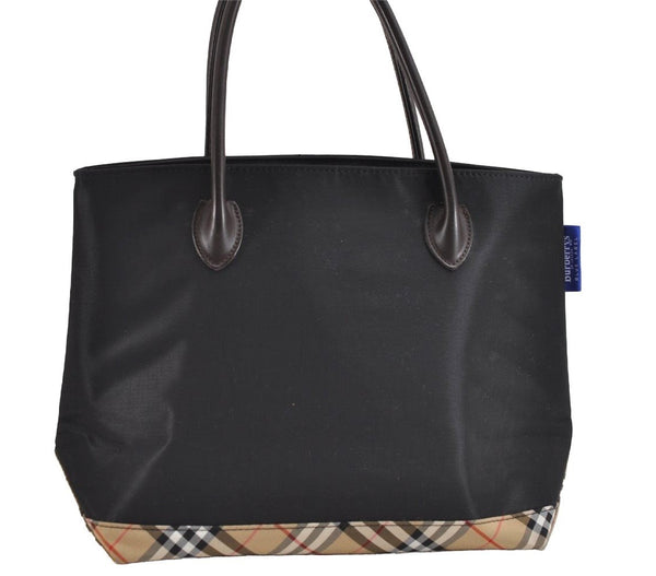Authentic BURBERRY BLUE LABEL Check Hand Tote Bag Nylon Leather Black 1839J