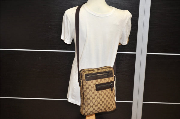 Authentic GUCCI Shoulder Cross Body Bag GG Canvas Leather 92551 Brown 1839K