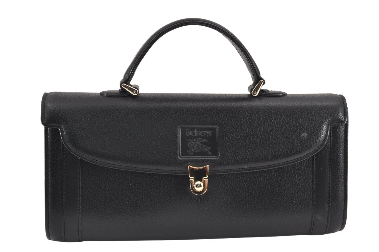 Authentic Burberrys Vintage Leather Hand Bag Purse Black 1840K