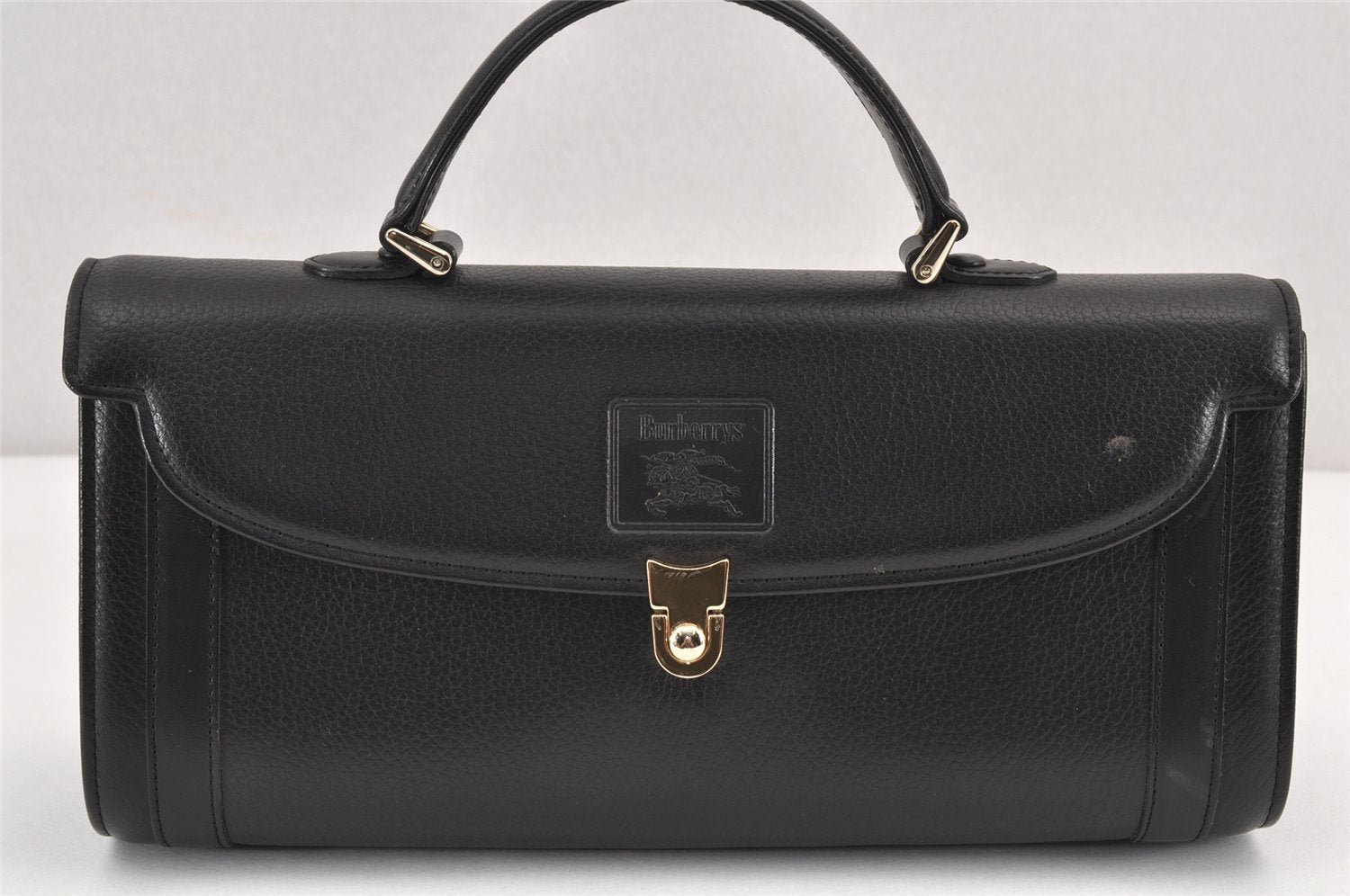 Authentic Burberrys Vintage Leather Hand Bag Purse Black 1840K