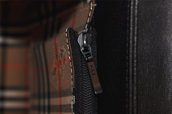 Authentic Burberrys Vintage Leather Hand Bag Purse Black 1840K