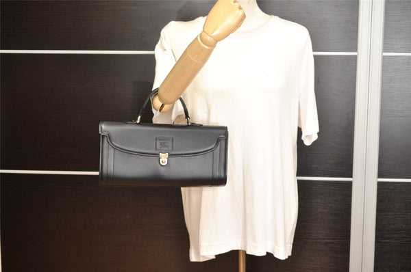 Authentic Burberrys Vintage Leather Hand Bag Purse Black 1840K