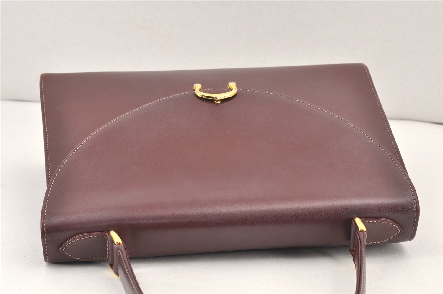 Authentic Cartier Vintage Must de Cartier Hand Bag Leather Bordeaux Red 1841K