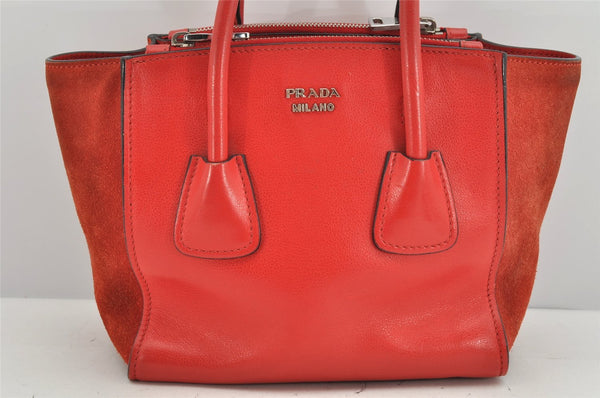 Authentic PRADA Vintage Leather Suede 2Way Shoulder Hand Bag Purse Red 1843K