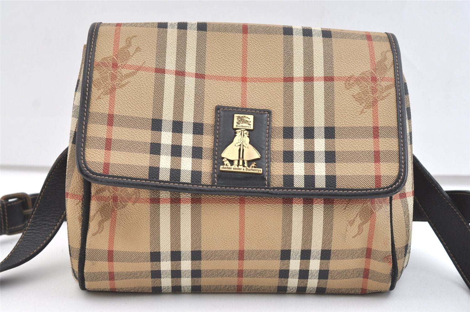 Authentic Burberrys Nova Check Shoulder Cross Body Bag PVC Leather Beige 1845K