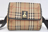 Authentic Burberrys Nova Check Shoulder Cross Body Bag PVC Leather Beige 1845K
