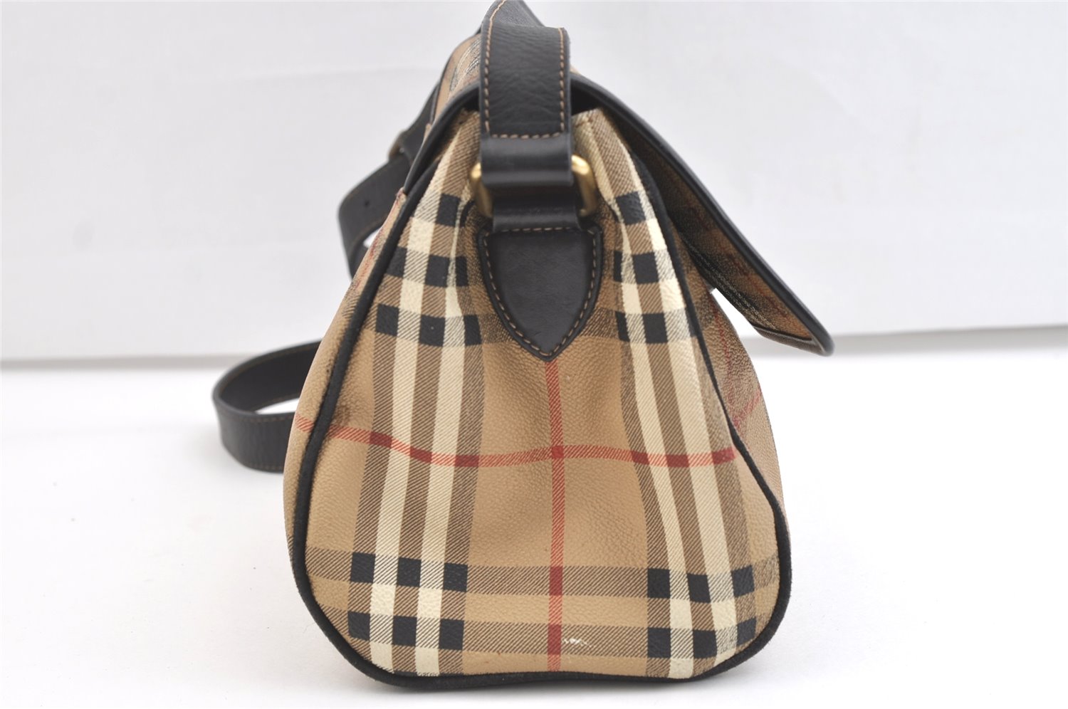Authentic Burberrys Nova Check Shoulder Cross Body Bag PVC Leather Beige 1845K