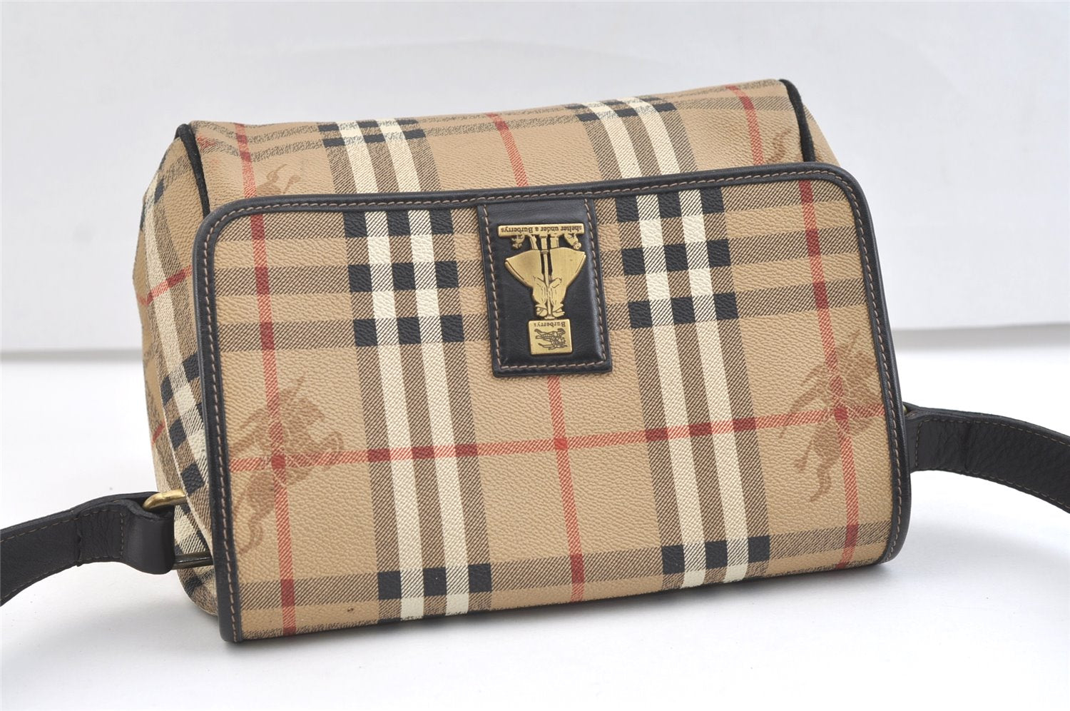 Authentic Burberrys Nova Check Shoulder Cross Body Bag PVC Leather Beige 1845K
