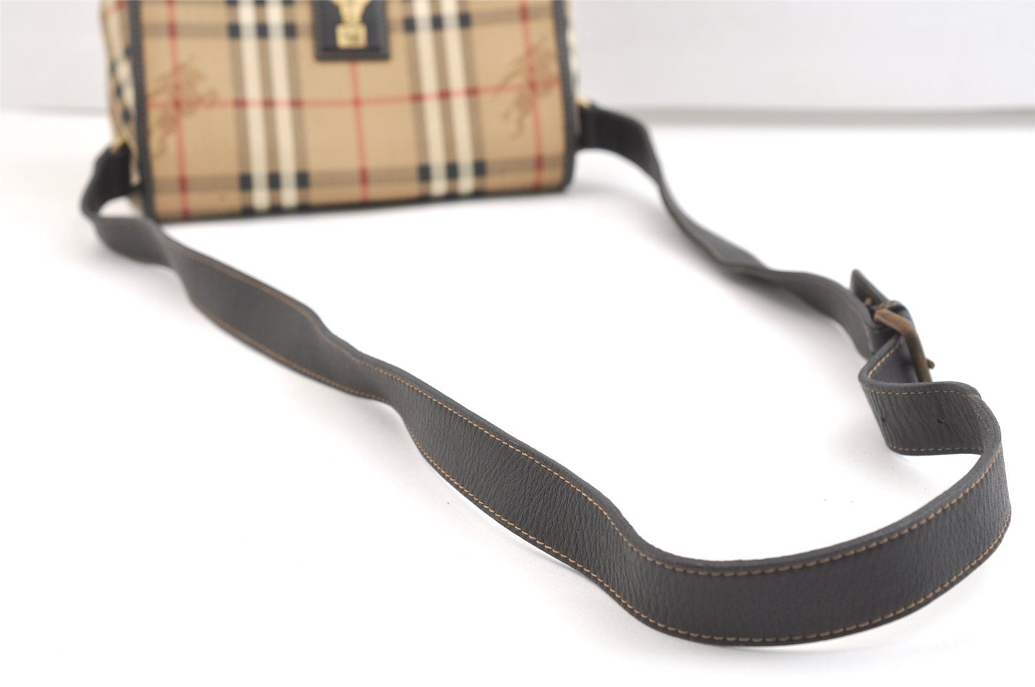 Authentic Burberrys Nova Check Shoulder Cross Body Bag PVC Leather Beige 1845K