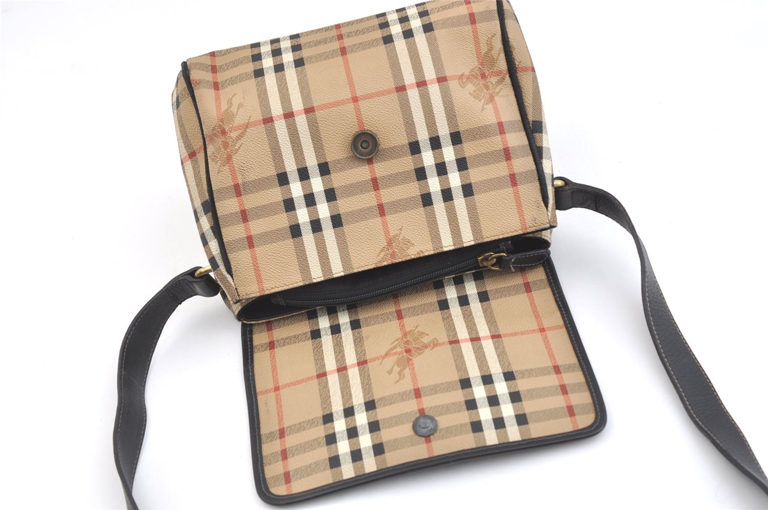 Authentic Burberrys Nova Check Shoulder Cross Body Bag PVC Leather Beige 1845K