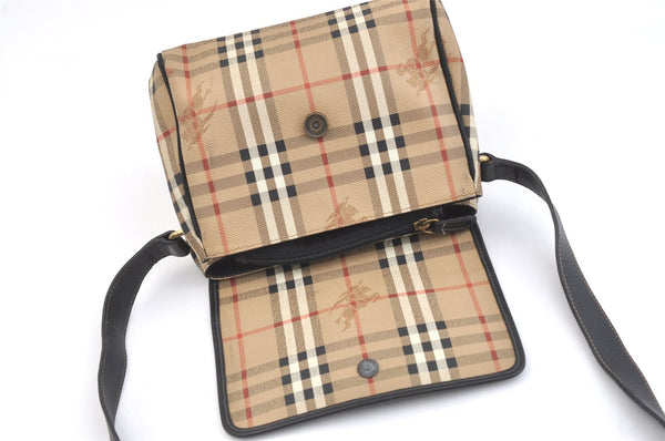 Authentic Burberrys Nova Check Shoulder Cross Body Bag PVC Leather Beige 1845K
