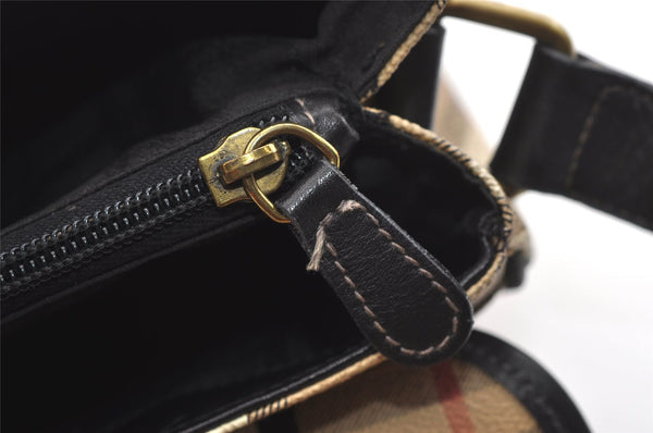 Authentic Burberrys Nova Check Shoulder Cross Body Bag PVC Leather Beige 1845K