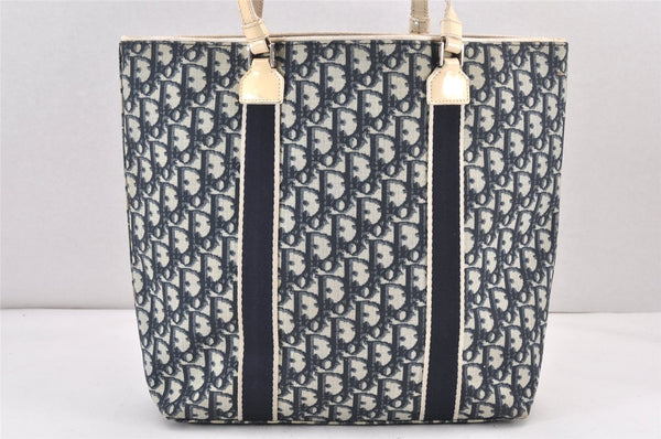 Authentic Christian Dior Trotter No.1 Shoulder Tote Bag PVC Enamel Navy 1846K