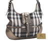 Authentic BURBERRY Check Shoulder Tote Bag Canvas Leather Gray 1847K
