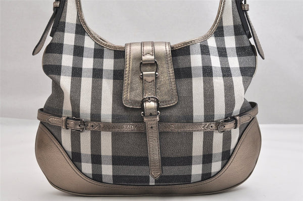Authentic BURBERRY Check Shoulder Tote Bag Canvas Leather Gray 1847K