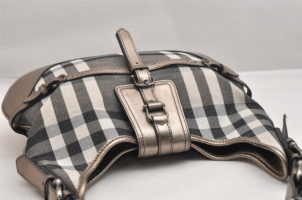 Authentic BURBERRY Check Shoulder Tote Bag Canvas Leather Gray 1847K