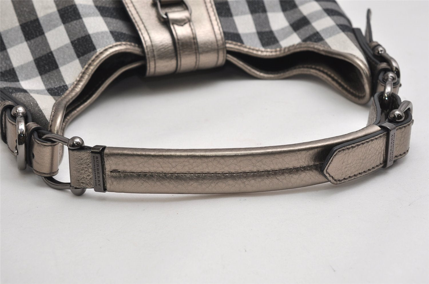 Authentic BURBERRY Check Shoulder Tote Bag Canvas Leather Gray 1847K
