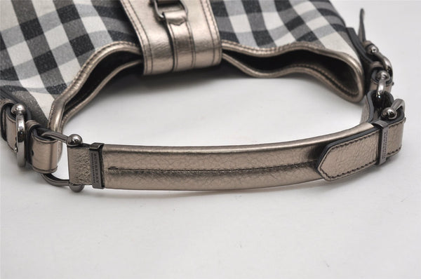 Authentic BURBERRY Check Shoulder Tote Bag Canvas Leather Gray 1847K