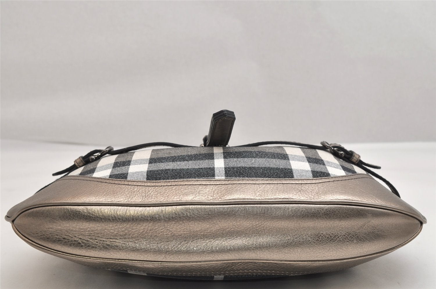 Authentic BURBERRY Check Shoulder Tote Bag Canvas Leather Gray 1847K